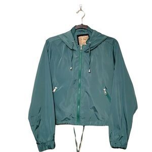 Ci Sono Womens Jacket Green L Cropped Hooded Windbreaker Full Zip